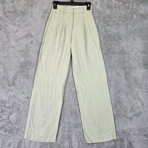 Wilfred Pants Womens 00 Green Tencel Linen Wide Leg Pleated Dress Trousers Work